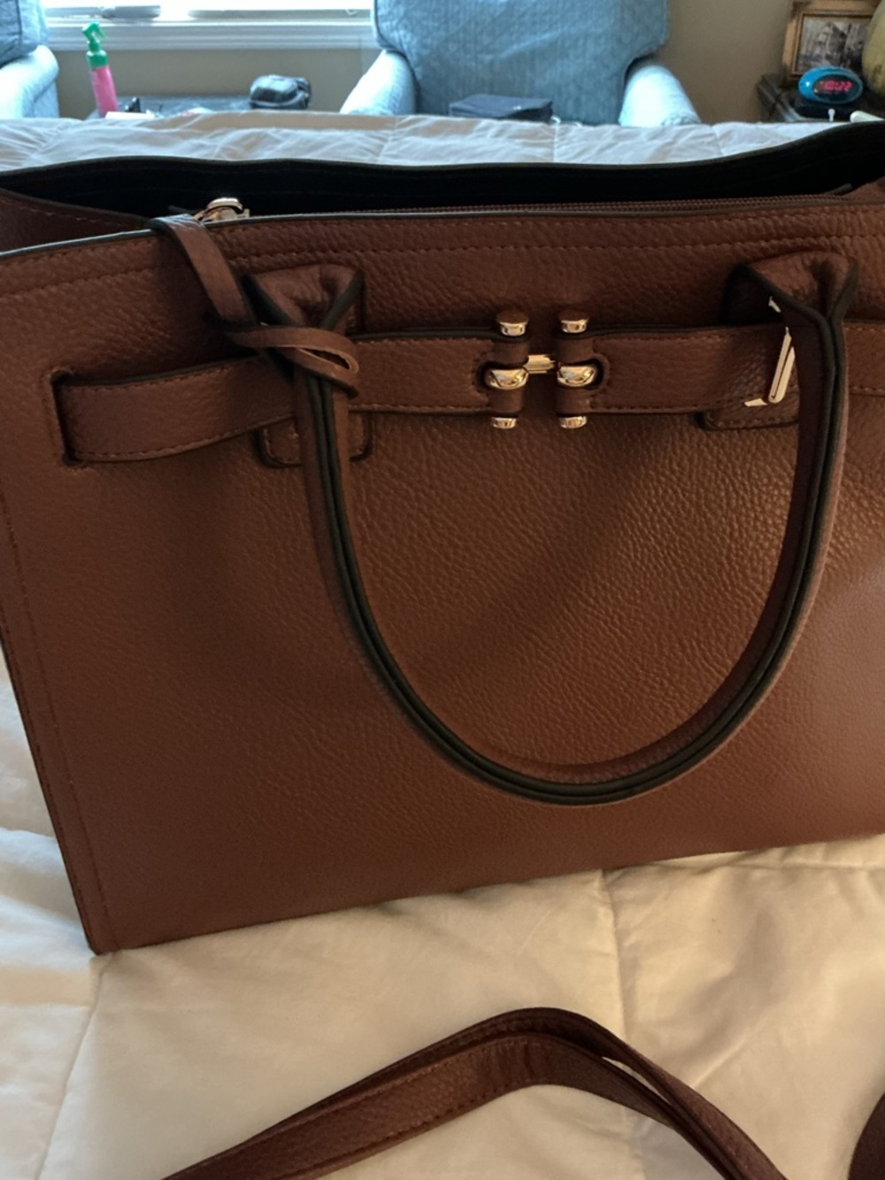 Brown Pebbled Tote Bag with Top Handles